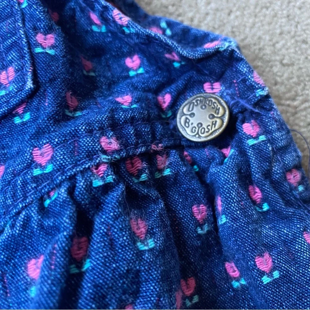 Vintage 90s OshKosh B’gosh Floral Denim Overalls Tulip Heart Print Toddler 24M